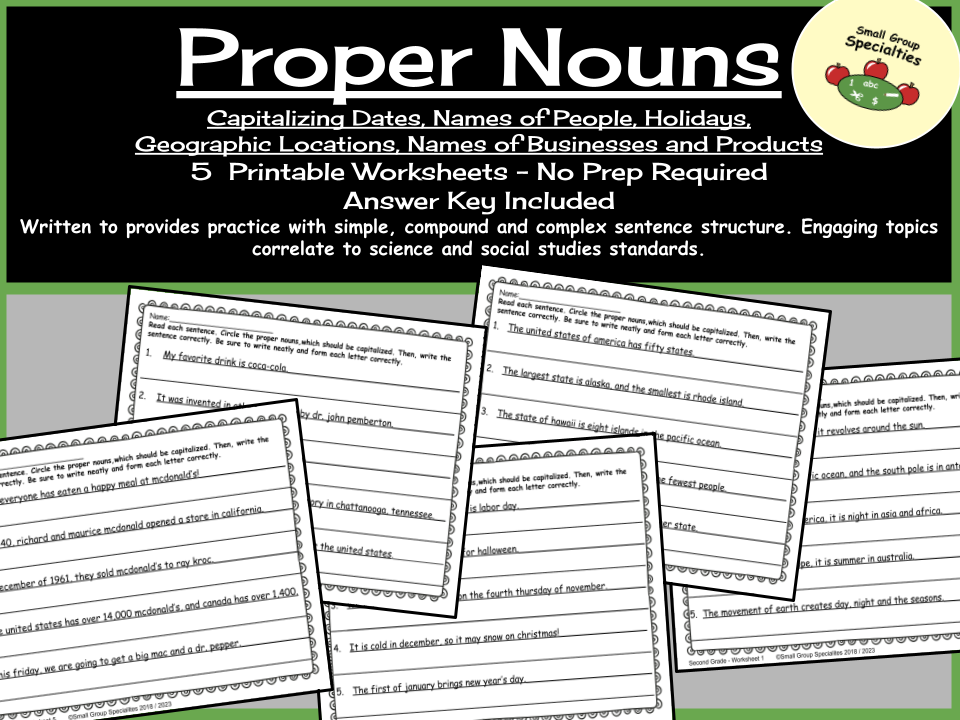 Proper Noun Worksheets Capitalizing Names Holidays Locations  - Capitalizing Proper Nouns Worksheet 2Nd Grade