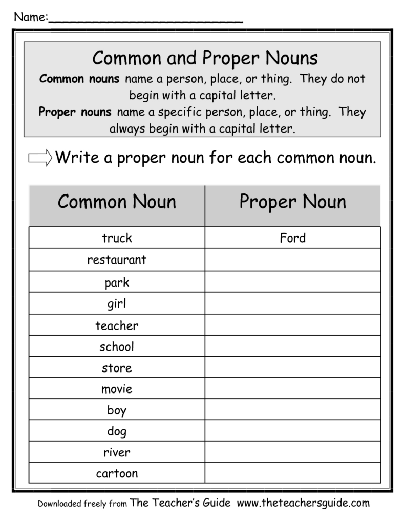 Proper Nouns Grade 5 - 5Th Grade Nouns And Verbs Worksheets