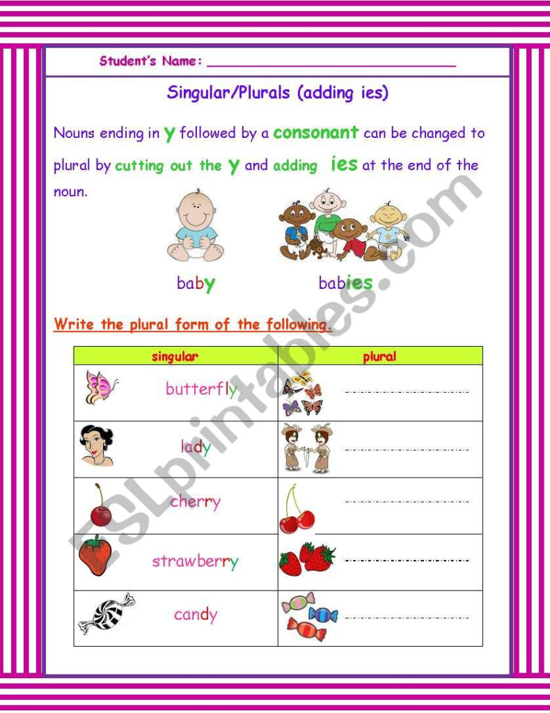 Singular plurals nouns Ending In Y ESL Worksheet By Soankry - Nouns Ending In Y Worksheet