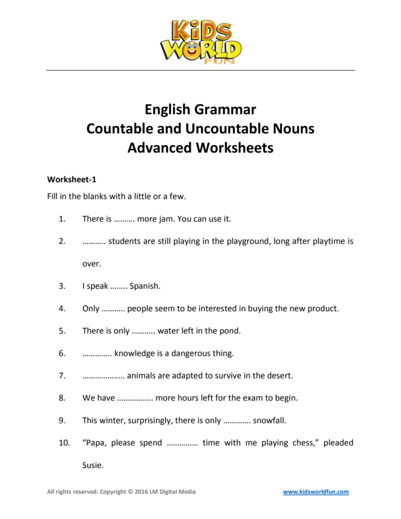 SOLUTION Countable And Uncountable Nouns Advanced Worksheets Studypool - Countable And Uncountable Nouns Worksheet Advanced