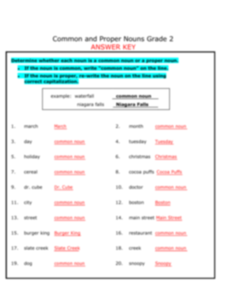 SOLUTION Nouns Commonproper Grade 2 Worksheet Studypool - 2Nd Grade Common And Proper Nouns Worksheet With Answers