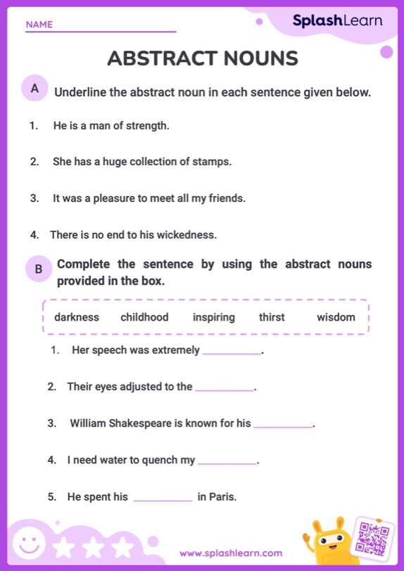 Spot And Use Abstract Nouns ELA Worksheets SplashLearn - Abstract Noun Worksheet