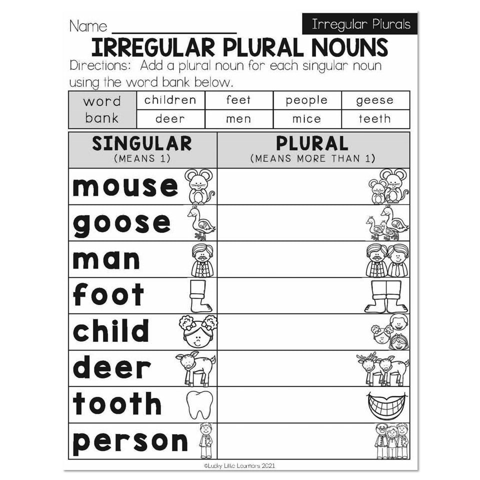 Spring Early Finishers 1st Grade ELA Irregular Plurals  - Irregular Plural Nouns Worksheet For Grade 1