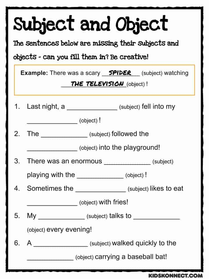 Subject Noun Worksheet - Nouns As Subjects Worksheets Pdf