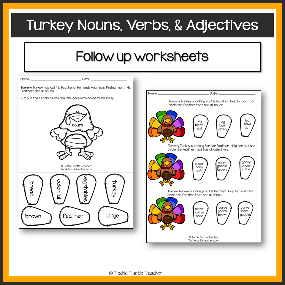 Thanksgiving Turkey Nouns Verbs Adjectives Parts Of Speech  - Noun Turkey Worksheet