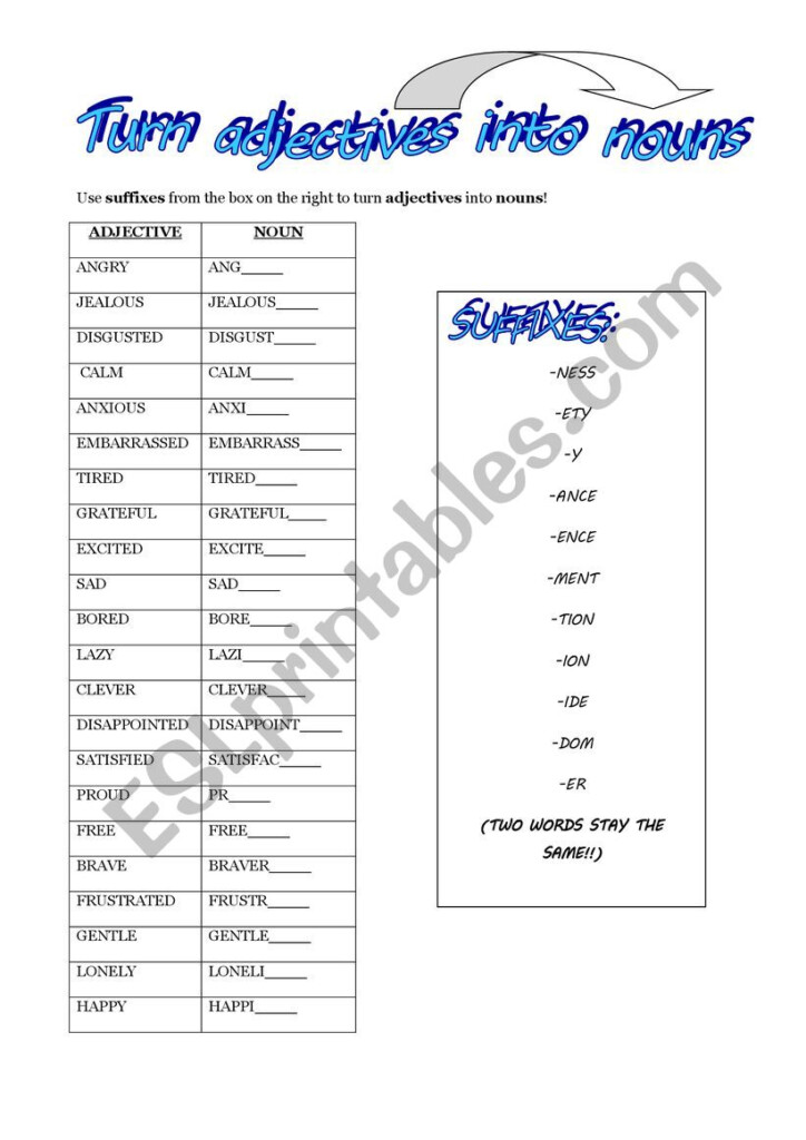 Turn Adjectives Into Nouns ESL Worksheet By Tindra - Change Nouns To Adjectives Worksheets