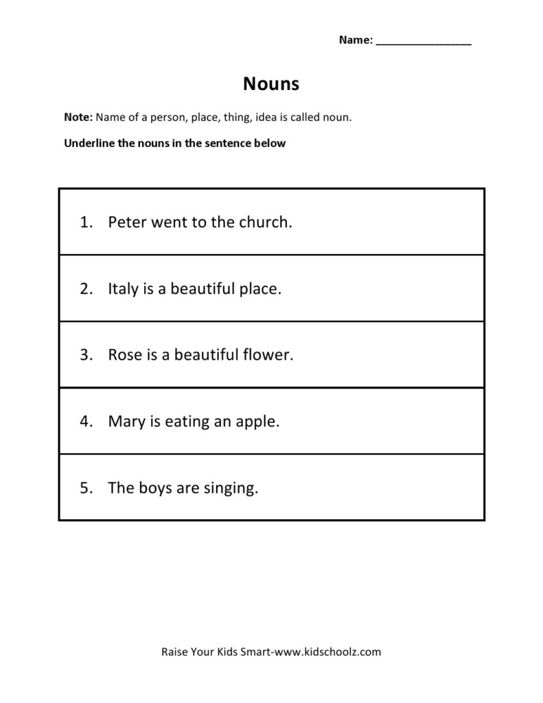 Underline Nouns Worksheet For Grade 1 Falling Into First Grammar  - Underline Nouns Worksheet