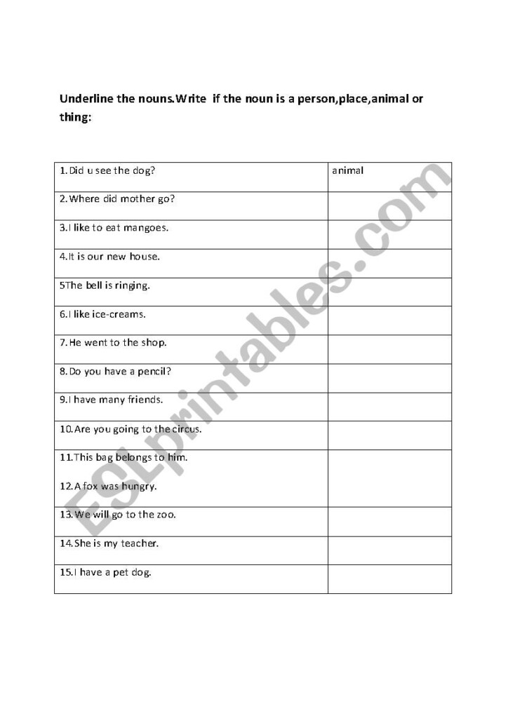 Underline The Nouns ESL Worksheet By Creativeminds - Underline Nouns Worksheet