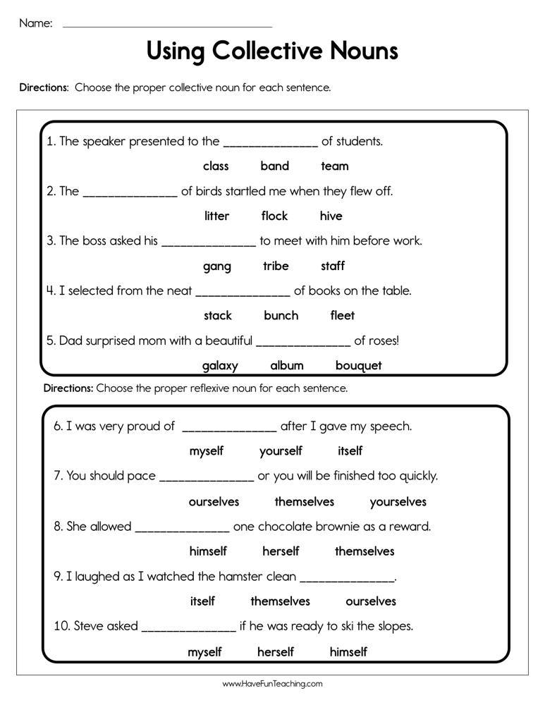 Using Collective Nouns Worksheet By Teach Simple - Collective Nouns And Verbs Worksheet