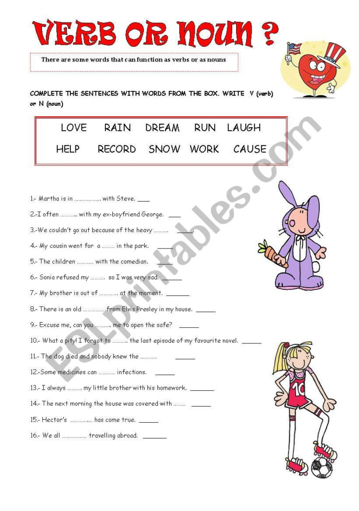 Verb And Noun Worksheet - Noun And Verb Worksheets For 5Th Grade