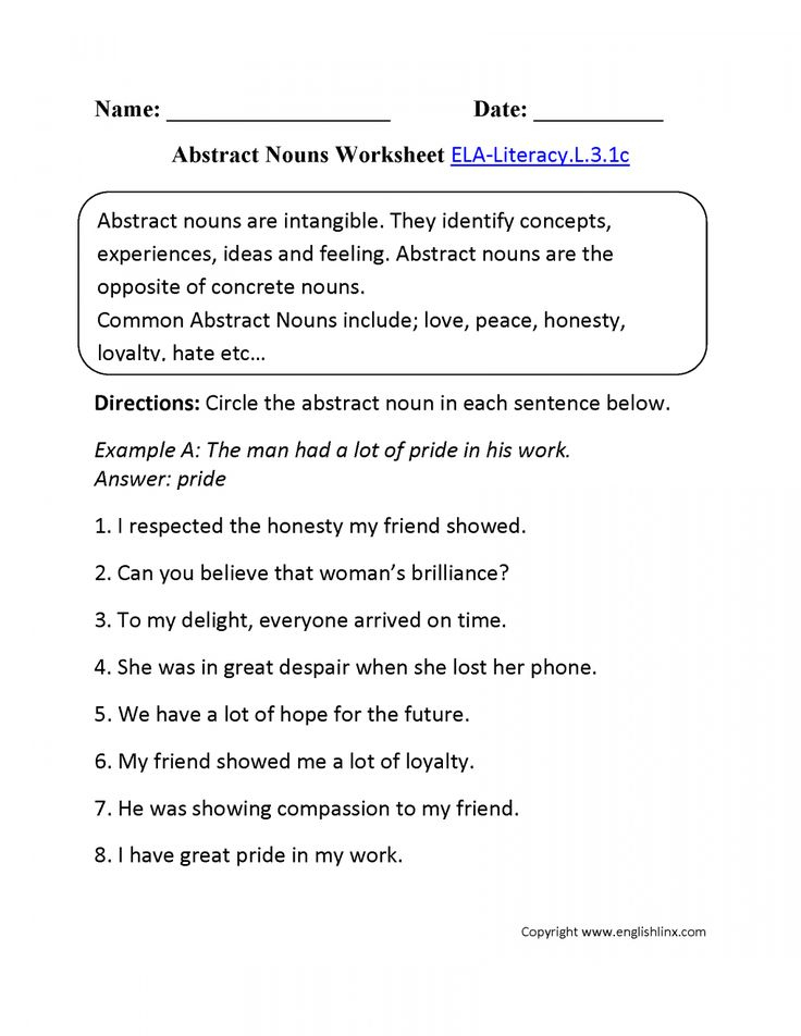 Worksheet On Abstract Noun Class 4 - Abstract Nouns Worksheet For Grade 4