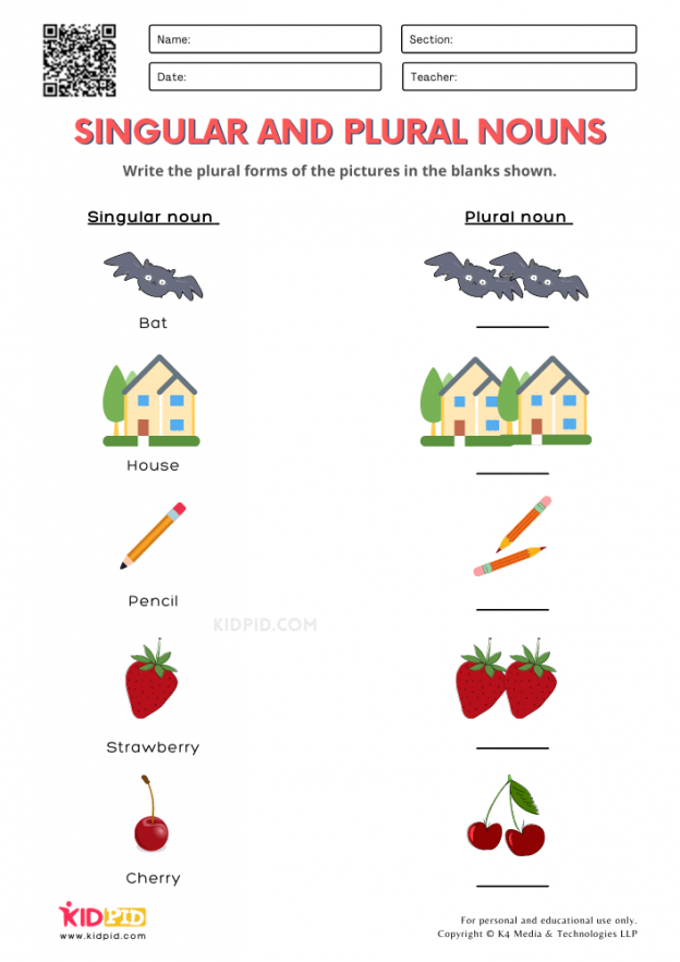 Write Plural Nouns Printable Worksheets For Grade 1 Kidpid - Write The Plural Form Of The Following Nouns Worksheets